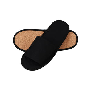 Seedling Sole Hotel Slippers, Open-Toe with Cork Sole in Wrapper, Black