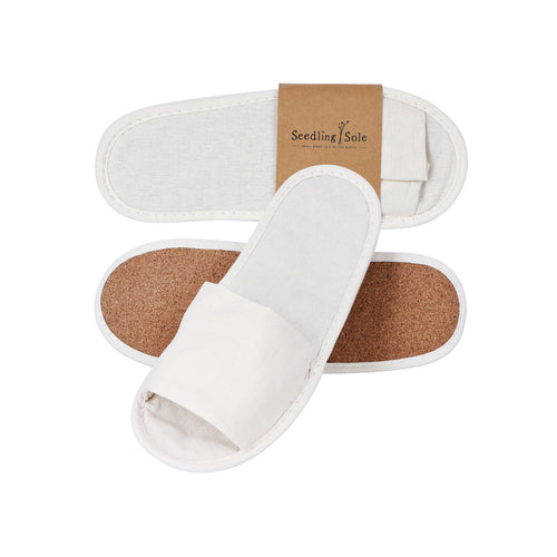 Seedling Sole Hotel Slippers, Open-Toe with Cork Sole in Wrapper